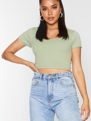 Olive Open Back Rib Crop Top