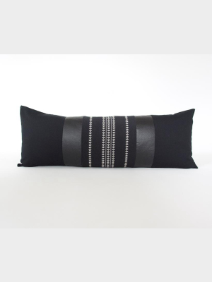 Mixed: Black Diamond / Black Faux Leather Extra Long Lumbar Pillow - 14x36