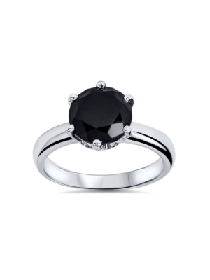 Pompeii3 2 Ct Treated Black Diamond Solitaire Engagement Ring 14k White Gold