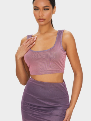 Mauve Mesh Overlay Scoop Neck Crop Top