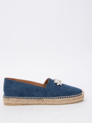 Miu Miu Crystal Embellished Denim Flat Espadrilles