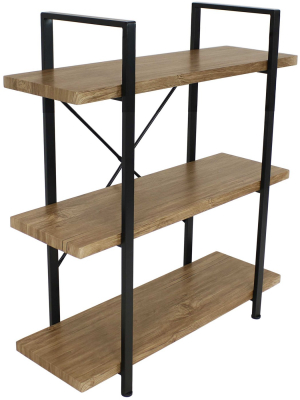 3-tier Industrial Style Freestanding Open Shelf - Brown Veneer - Sunnydaze Decor