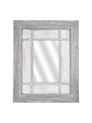 24" X 30" Rustic Wood Window Pane Hanging Vanity Wall Mirror Gray - American Art Decor