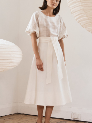 Manami Belted Cotton-linen A-line Midi Skirt