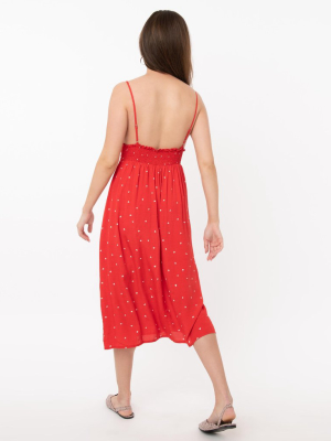 Retro Style Red & White Heart Print Midi Dress