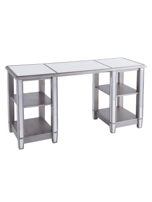 Warakin Mirrored Desk Brushed Matte Silver With Mirror - Aiden Lane