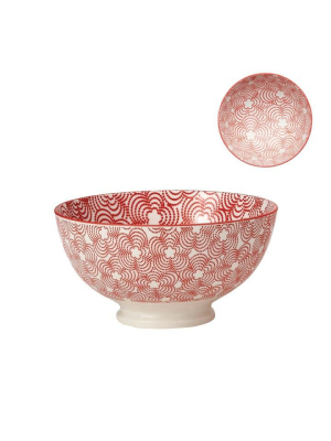 Medium Kiri Porcelain Bowl In Red W/ Red Trim Design By Torre & Tagus