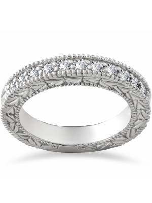 Pompeii3 1/4ct Vintage Diamond Hand Engraved Wedding Anniversary Ring 14k White Gold