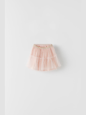 Flocked Polka Dot Tulle Skirt