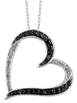 1/10 Ct. T.w. Round-cut Black And White Diamond Pave Set Heart Pendant - White (18")