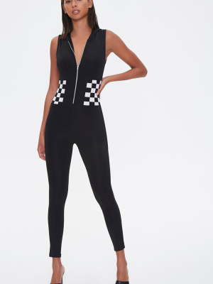 Hooded Checker Jumpsuit