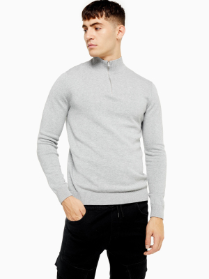 Gray Marl Zip Turtle Sweater