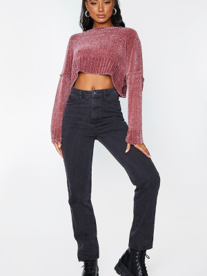 Rose Chenille Knitted Deep Hem Sweater