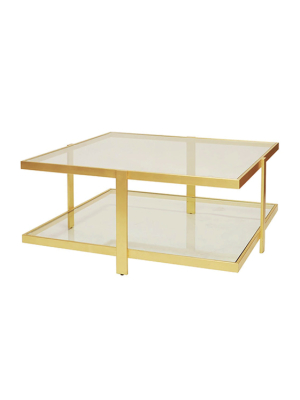 Modern Two Tier Square Coffee Table In Gold Leaf