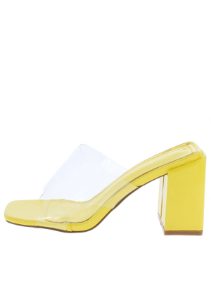 Gloria218 Yellow Lucite Open Toe Mule Block Heel