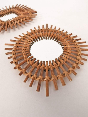 Square Spike Rattan Mirror