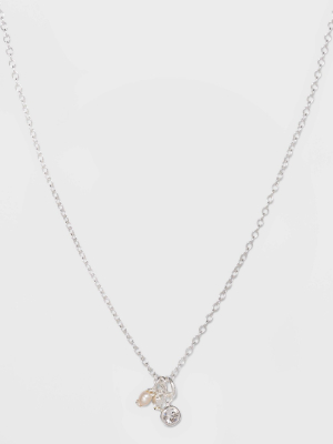 Sterling Silver With Cubic Zirconium Bezel, And Bead Delicate Extender Charm Necklace - A New Day™ Silver