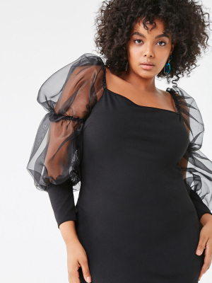 Plus Size Organza Sleeve Dress