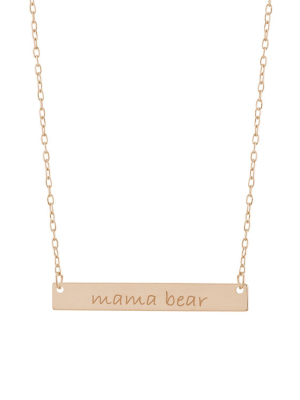 Rose Gold Over Sterling Silver Engraved "mama Bear" Bar Necklace