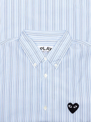 Comme Des Garcons Play Black Emblem Stripe Button Down - Light Blue