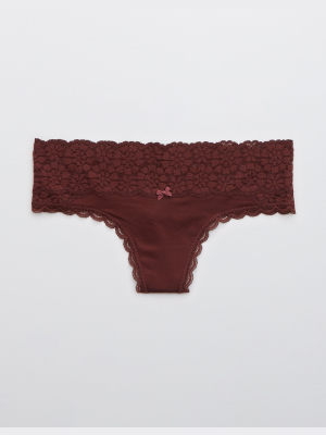 Aerie Sugar Cookie Lace Shine Thong Underwear