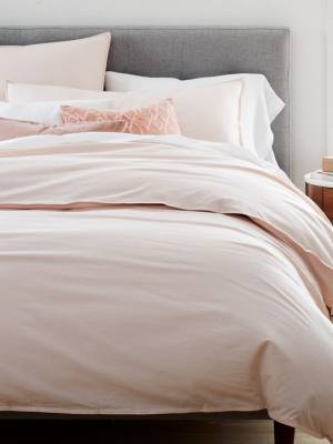 Organic Washed Cotton Percale Duvet Cover & Shams - Pink Champagne