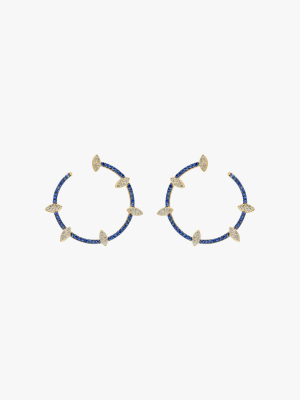 Blue Sapphire & White Diamond Spiral Hoop Earrings