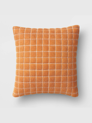 Velvet Grid Embroidered Square Throw Pillow Ginger - Threshold™