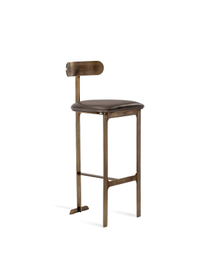 Interlude Home Hollis Bar Stool In Grey/ Bronze