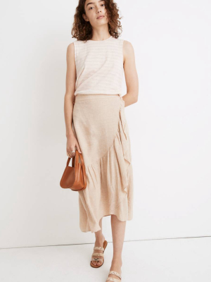 Linen Ruffle-wrap Midi Skirt