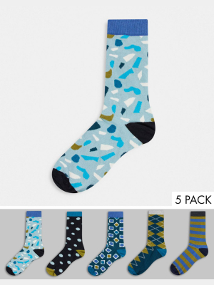 Hs By Happy Socks 5 Pack Blue Multi Socks