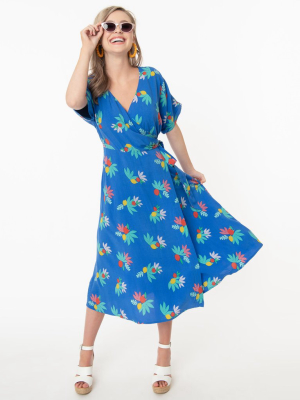 Emily & Fin Blue Summer Fruits Print Jenna Wrap Dress