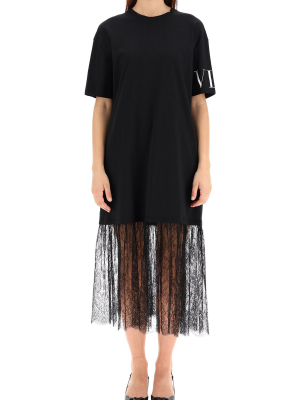 Valentino Vltn Lace Detail T-shirt Dress