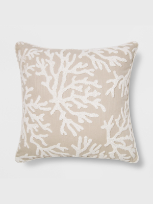 Embroidered Coral Square Throw Pillow Neutral - Threshold™