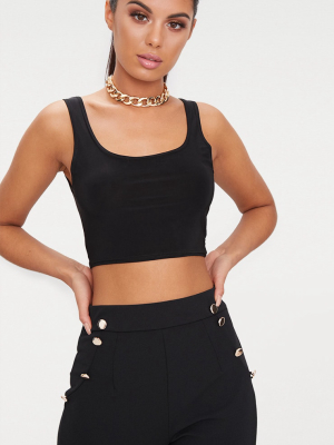 Black Scoop Neck Slinky Crop Top