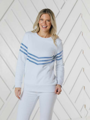 White With Hydrangea Stripe Sweatshirt