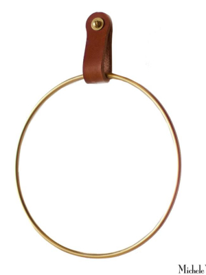 Brass Circle Towel Ring With Leather Strap