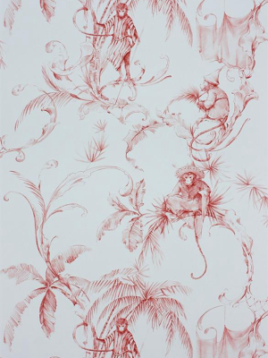 Barbary Toile Wallpaper In Coral Red By Nina Campbell For Osborne & Little