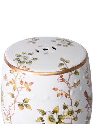 Flower And Birds Cream White Garden Stool