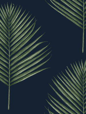 Maui Palm Peel-and-stick Wallpaper In Midnight Blue And Paradise Green From The Luxe Haven Collection By Lillian August