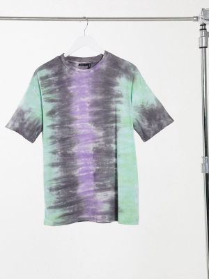 Asos Design Oversized T-shirt In Vertical Bright Tie Dye Stripe