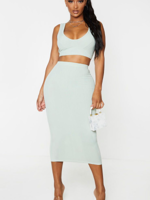 Shape Sage Khaki Bandage High Waist Midi Skirt