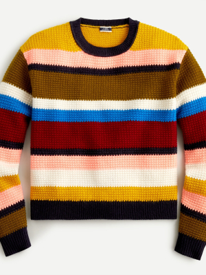 Cashmere Waffle-knit Crewneck Sweater In Stripe