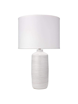 Trace Table Lamp In White Ceramic With Large Drum Shade In White Linen