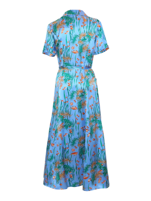 Maria Belted Printed Silk Midi Shirt Dress