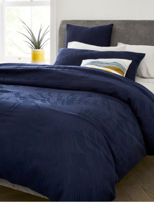 Tencel™ & Cotton Matelasse Rippled Duvet Cover & Shams - Midnight