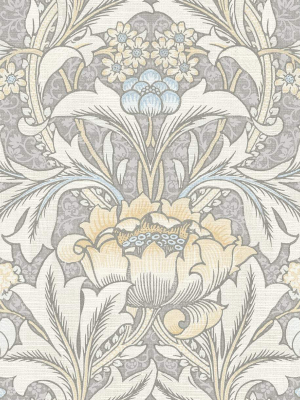 Morris Flower Peel-and-stick Wallpaper In Daydream Grey And Pearl Blue By Nextwall