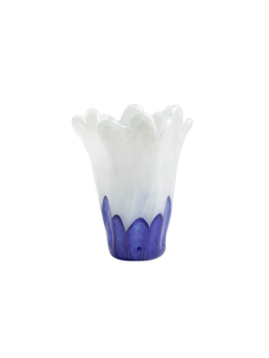 Vietri Onda Glass Medium Vase - White & Cobalt