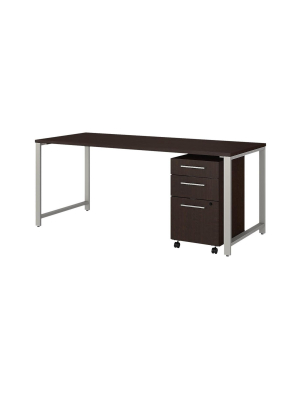 Bush Business Furniture 400 Series 71 Table Desk W/3 Drawer Mobile File Cabinet Mocha Cherry