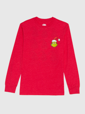 Men's Dr. Seuss The Grinch Ugly Holiday Long Sleeve T-shirt - Red